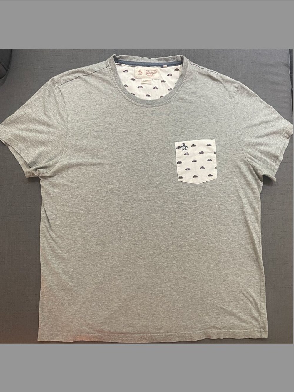 Original Penguin Men's Heather Grey Contrast Print Pocket T-Shirt Size XL